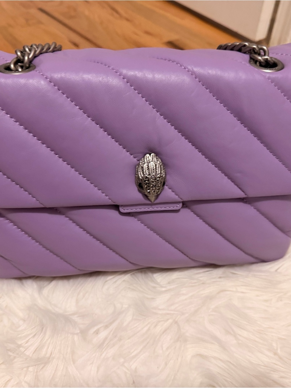 Lavender Quilted Shoulder Bag with Silver Hardware